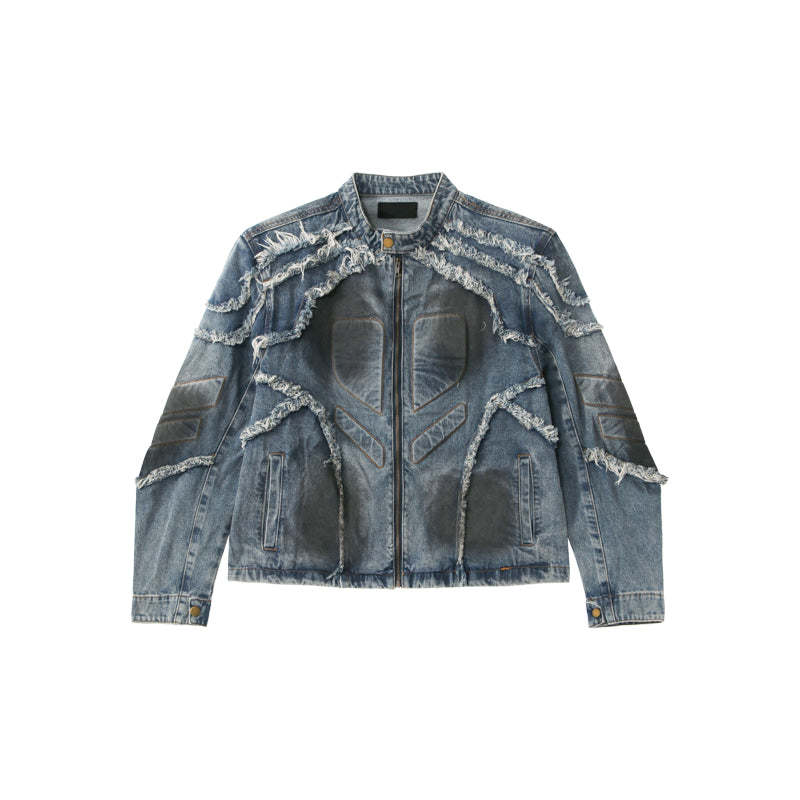 【24s Aug.】Washed Denim Jacket with Shoulder Pads-IYAMIUIO