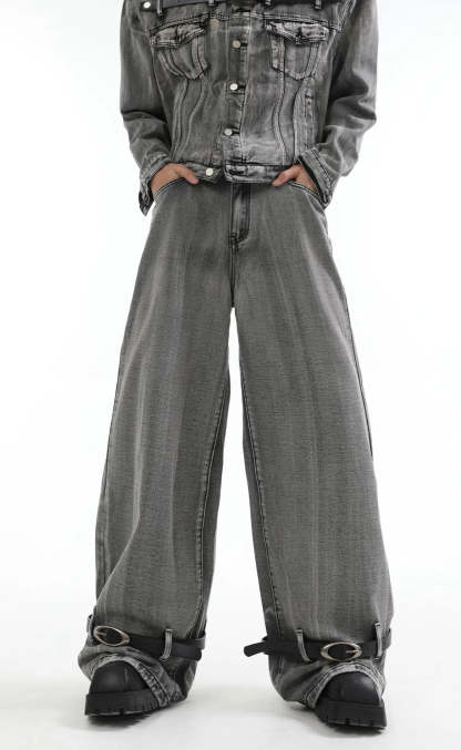 【24s Aug.】Heavy Distressed Belt-decorated Denim Suit-IYAMIUIO