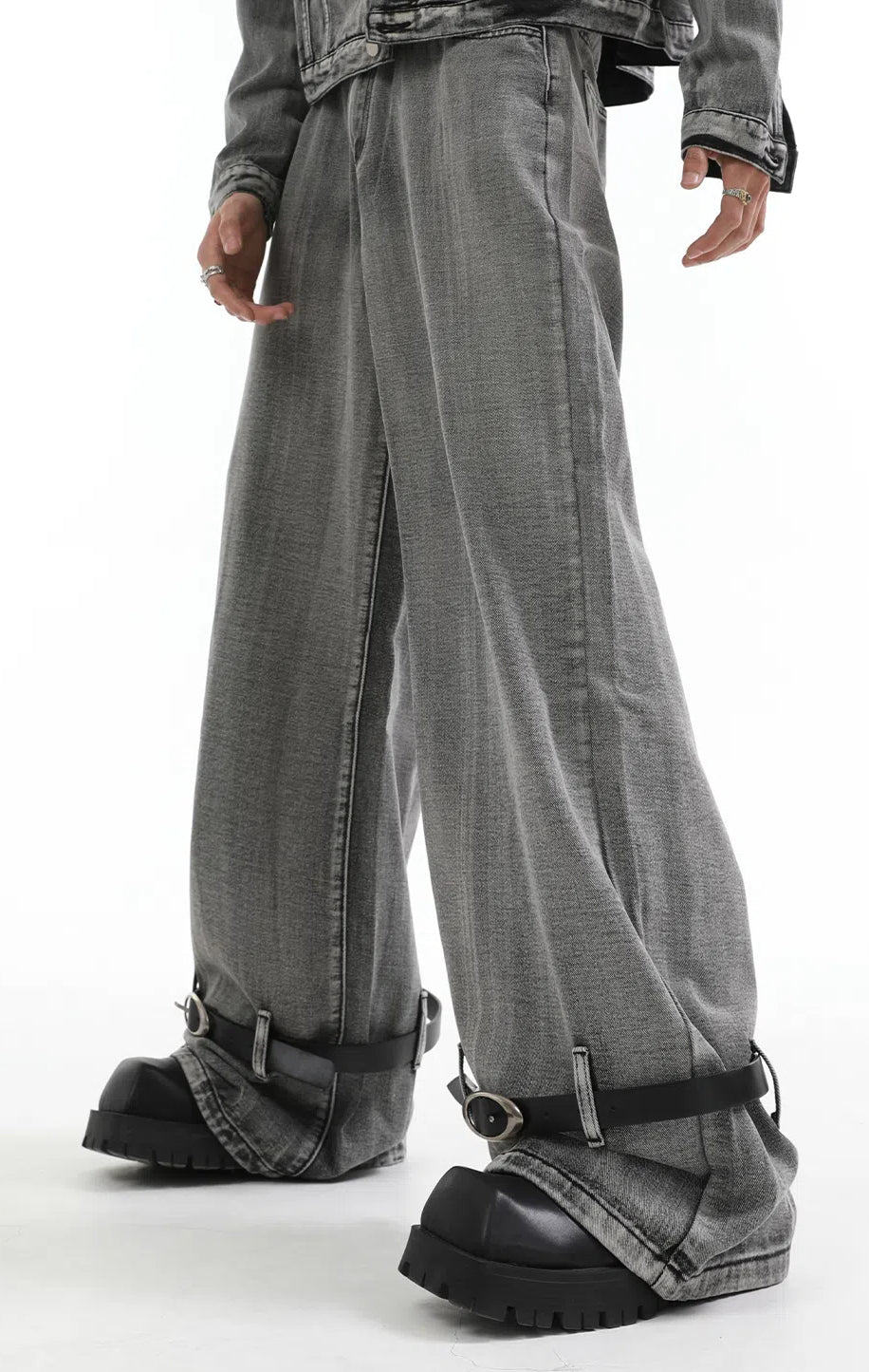 【24s Aug.】Heavy Distressed Belt-decorated Denim Suit-IYAMIUIO