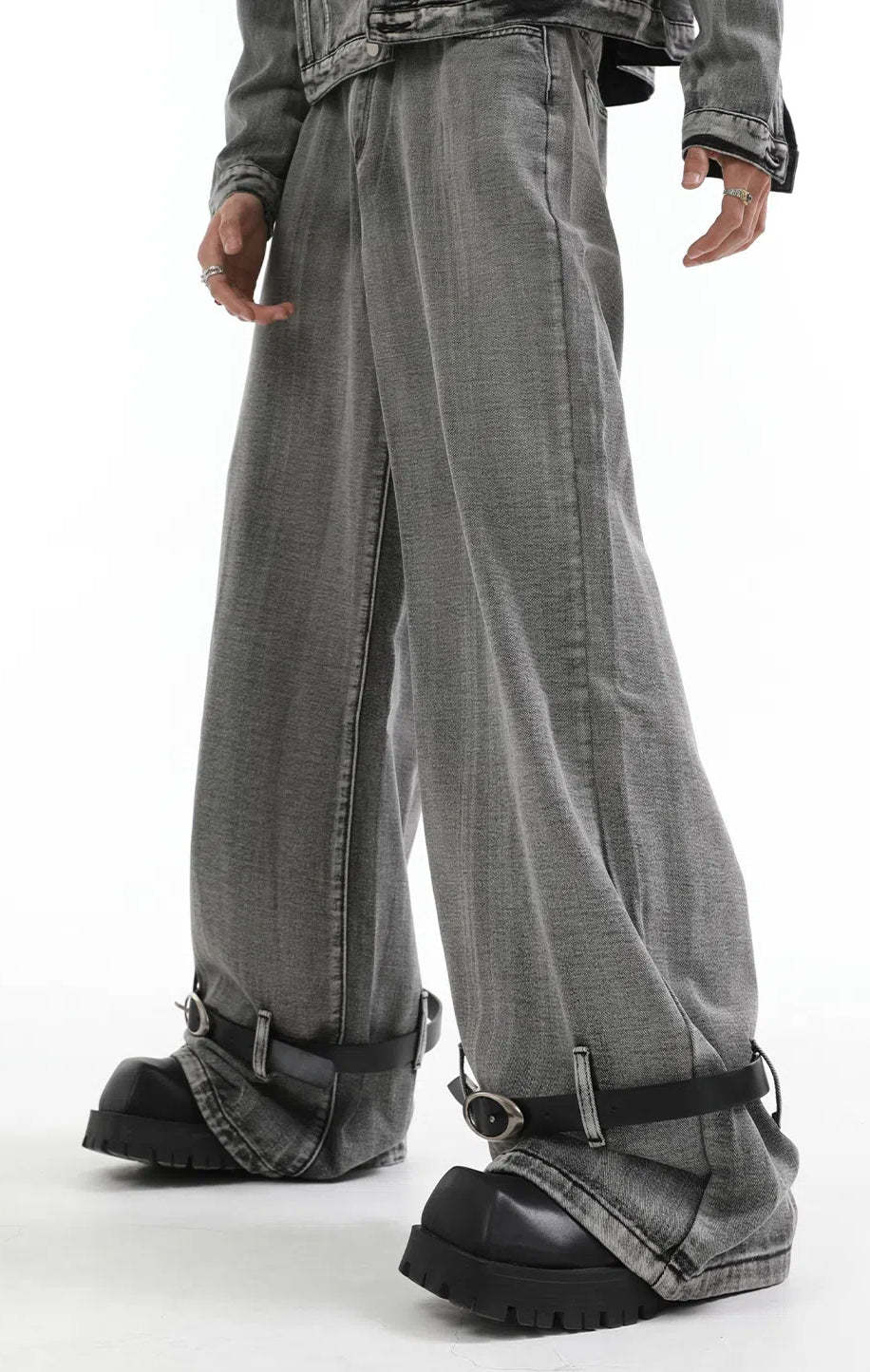 【24s Aug.】Heavy Distressed Belt-decorated Denim Suit-IYAMIUIO