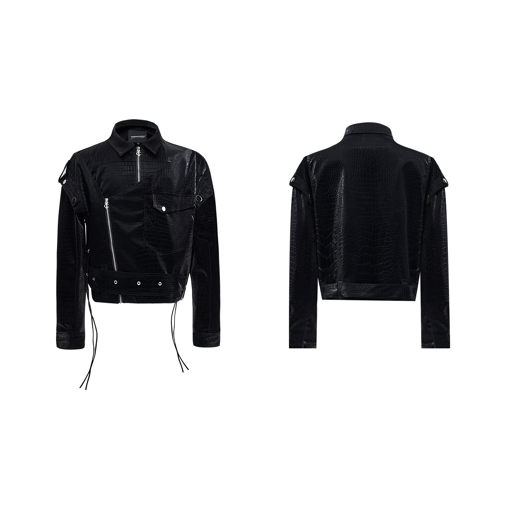 【24s Sep.】Shiny Croc-Print PU Leather Jacket-IYAMIUIO