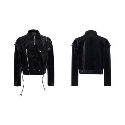 【24s Sep.】Shiny Croc-Print PU Leather Jacket-IYAMIUIO
