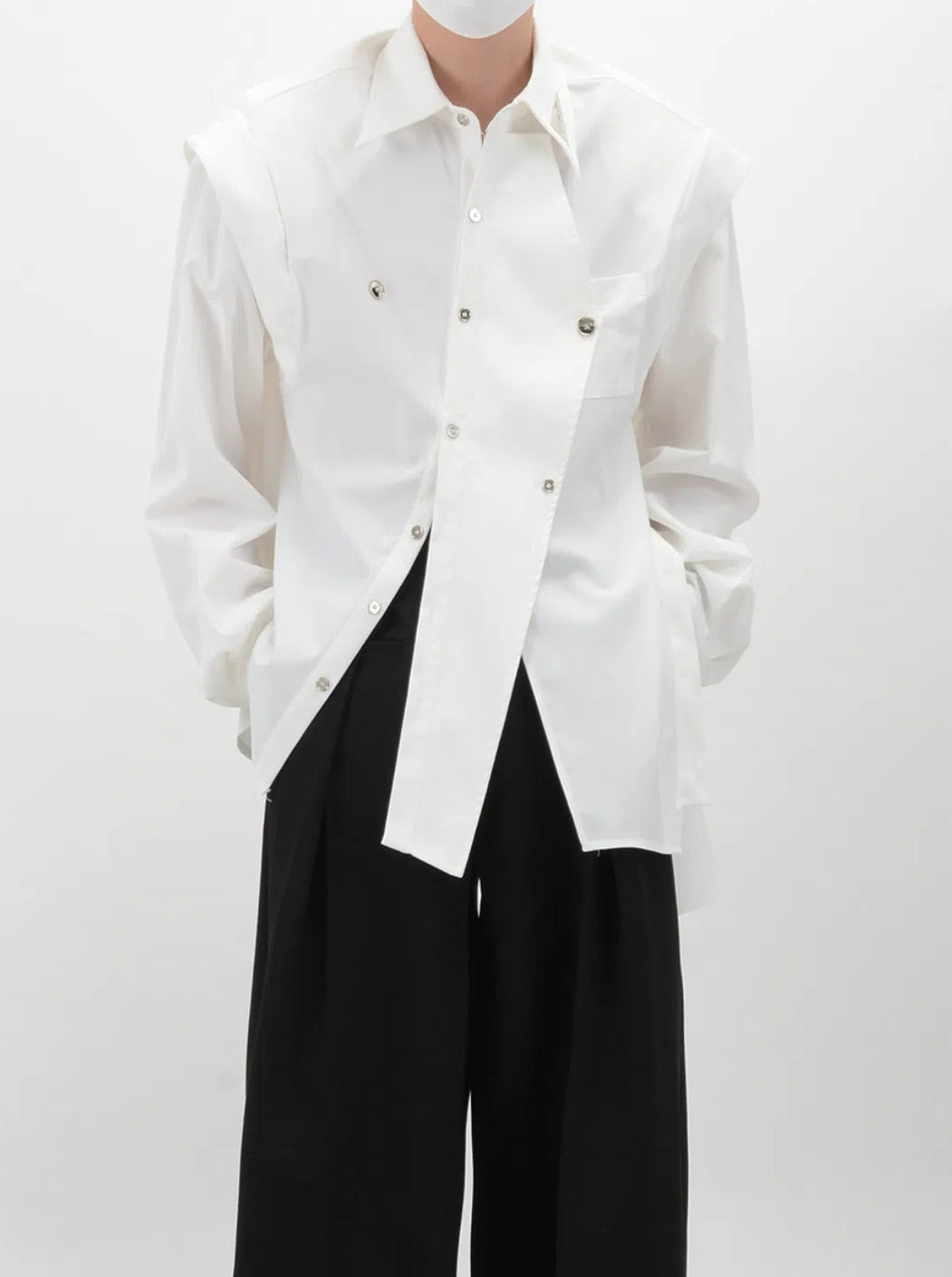 【24s Sep.】Deconstructed Shoulder Pads Metal Decorations Stitching Shirt-IYAMIUIO