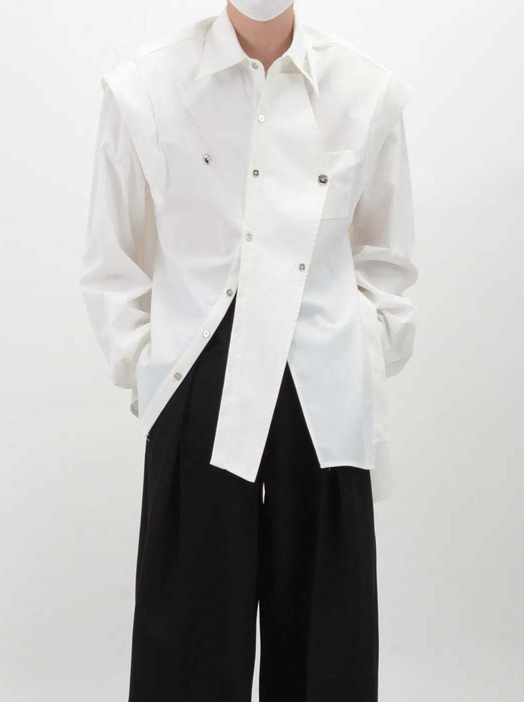 【24s Sep.】Deconstructed Shoulder Pads Metal Decorations Stitching Shirt-IYAMIUIO