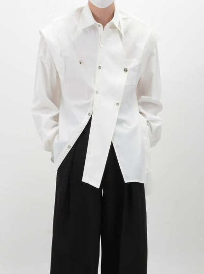 【24s Sep.】Deconstructed Shoulder Pads Metal Decorations Stitching Shirt-IYAMIUIO