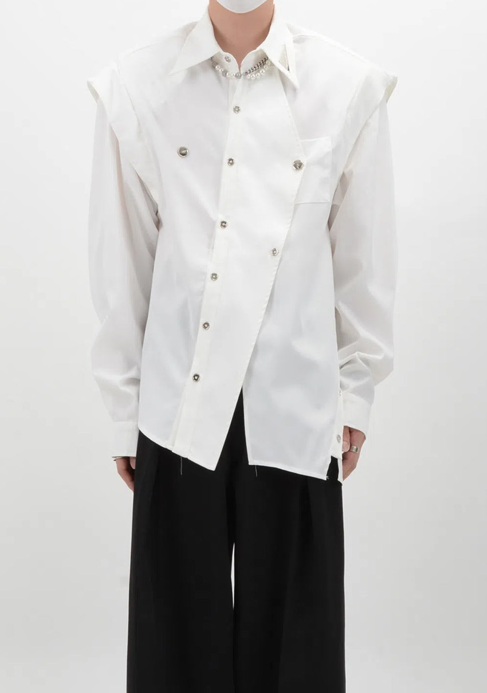 【24s Sep.】Deconstructed Shoulder Pads Metal Decorations Stitching Shirt-IYAMIUIO