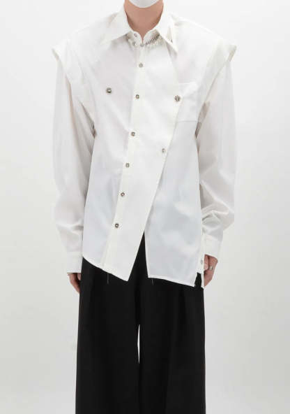 【24s Sep.】Deconstructed Shoulder Pads Metal Decorations Stitching Shirt-IYAMIUIO