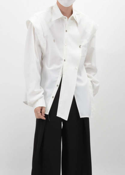 【24s Sep.】Deconstructed Shoulder Pads Metal Decorations Stitching Shirt-IYAMIUIO