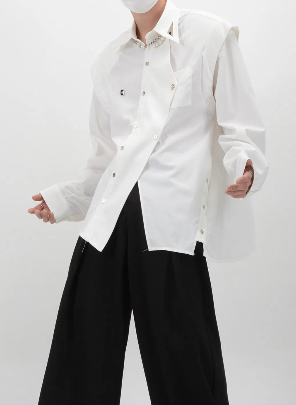 【24s Sep.】Deconstructed Shoulder Pads Metal Decorations Stitching Shirt-IYAMIUIO