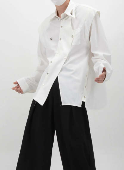 【24s Sep.】Deconstructed Shoulder Pads Metal Decorations Stitching Shirt-IYAMIUIO