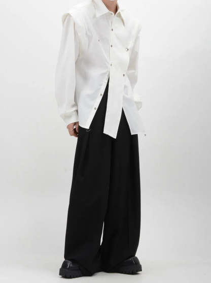 【24s Sep.】Deconstructed Shoulder Pads Metal Decorations Stitching Shirt-IYAMIUIO