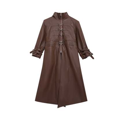 【24s February.】Metal Lock Design Leather Coat-IYAMIUIO