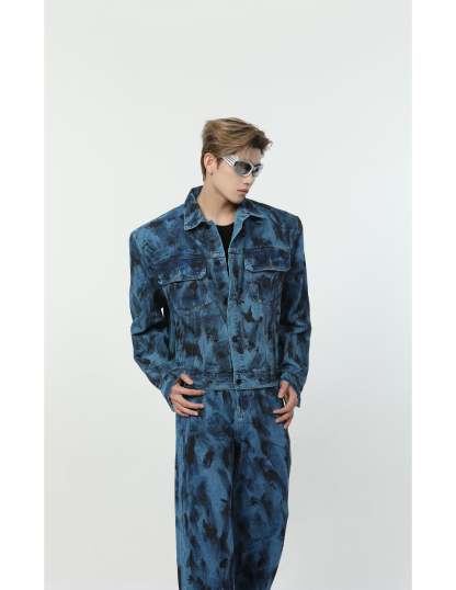 【24s Aug.】Spotted Shoulder Pad Loose Straight Denim Set-IYAMIUIO