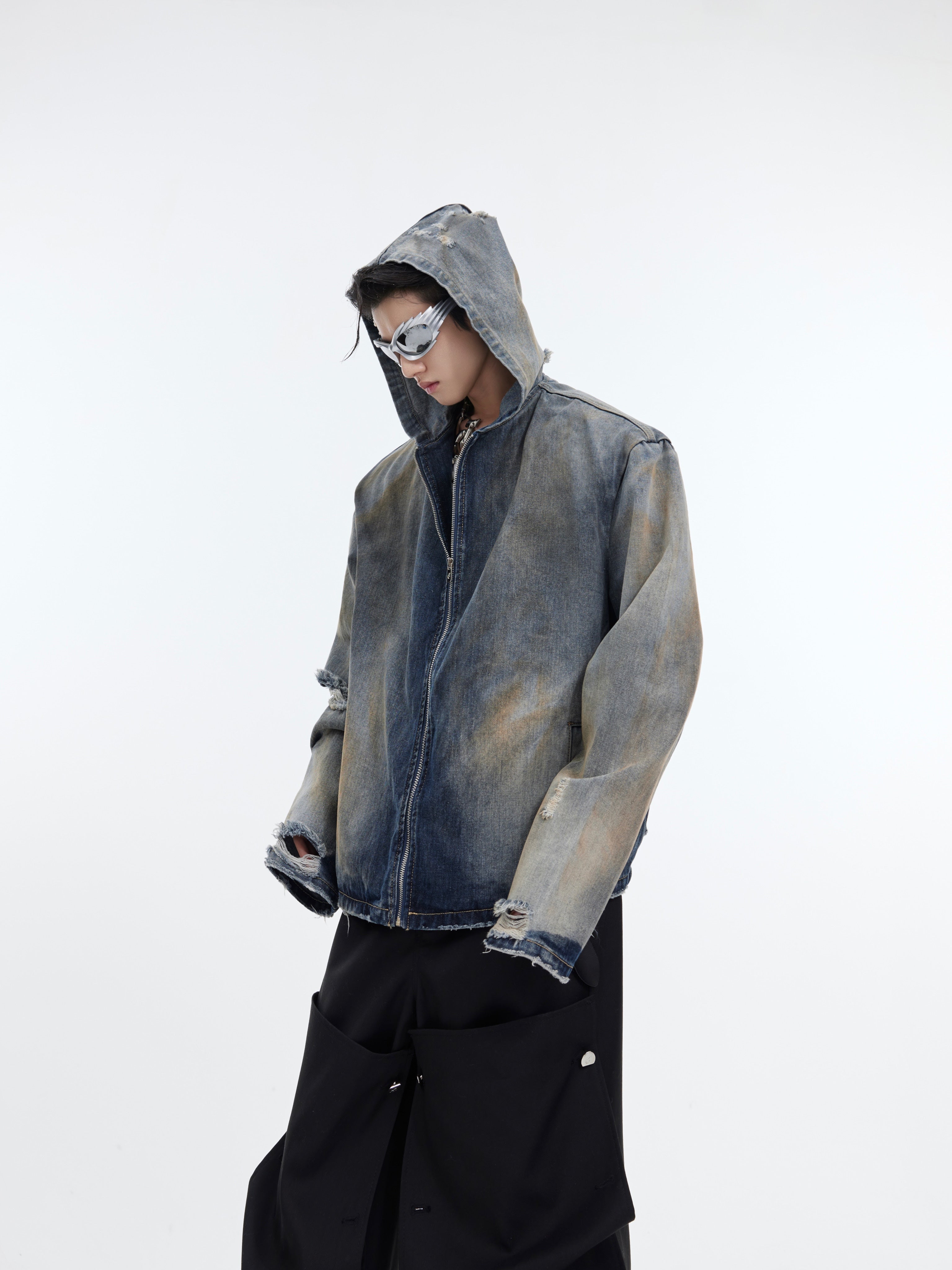 【24s January.】Retro Distressed Hooded Denim Jacket-IYAMIUIO