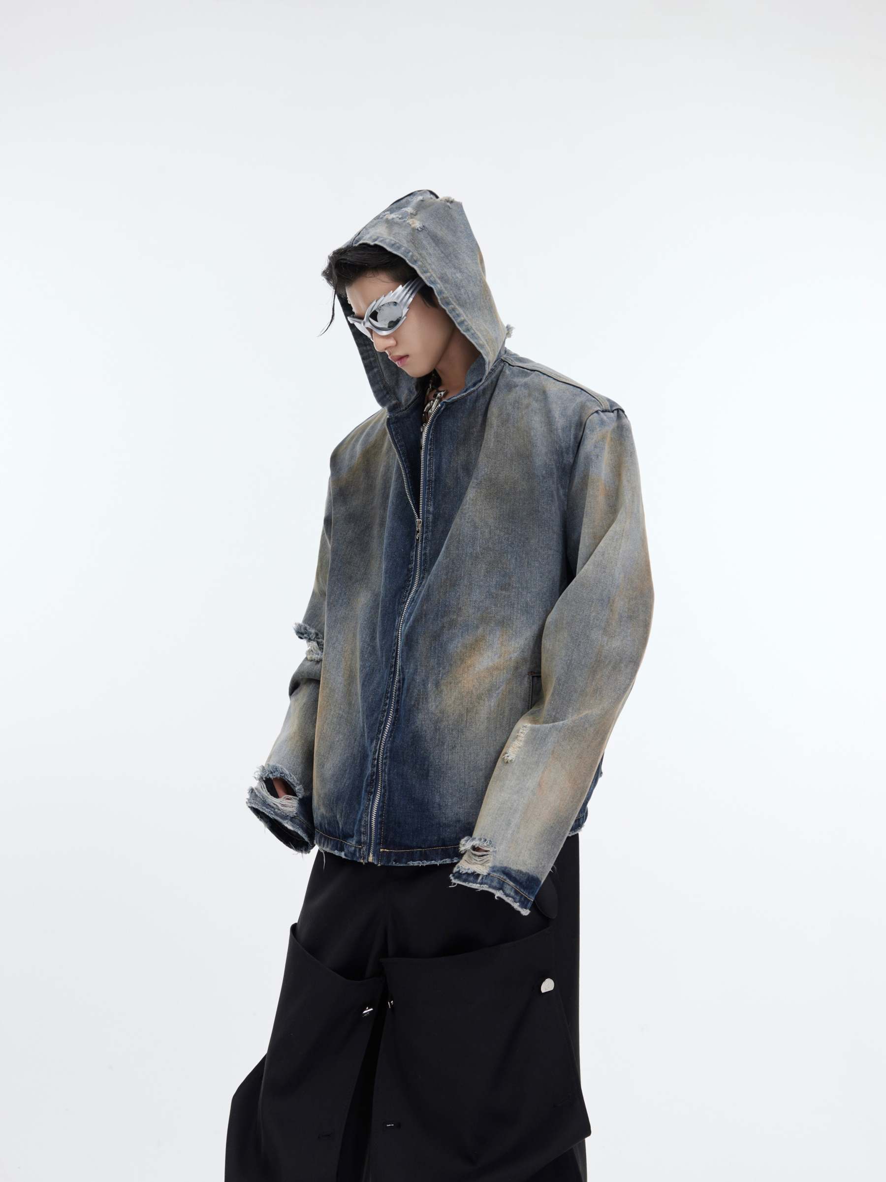 【24s January.】Retro Distressed Hooded Denim Jacket-IYAMIUIO