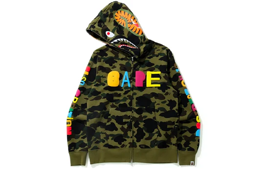 A Bathing Ape x READYMADE Shark Camo Full Zip Hoodie 'Olive Green' 1H23-115-905