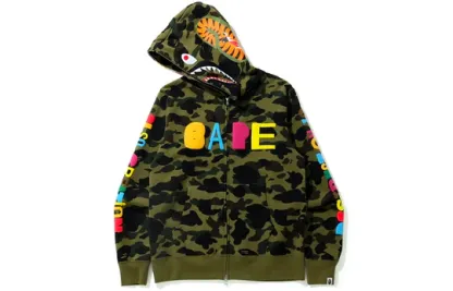 A Bathing Ape x READYMADE Shark Camo Full Zip Hoodie 'Olive Green' 1H23-115-905