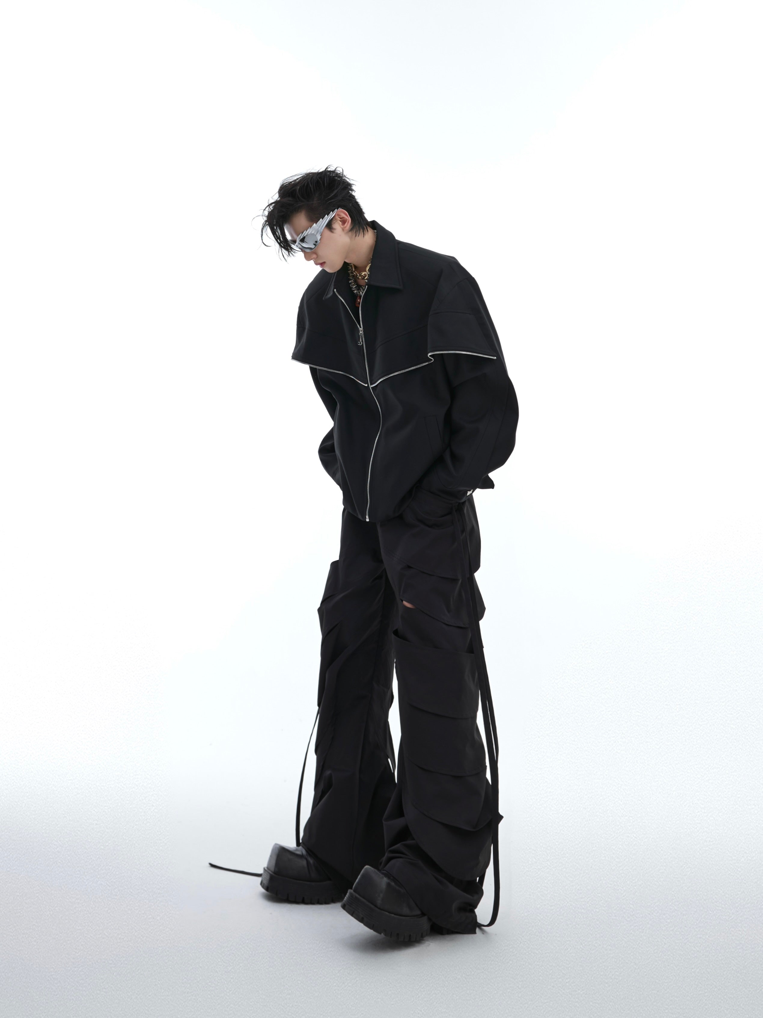【24s Aug.】Deconstructed Metallic Cape Patchwork Jacket-IYAMIUIO