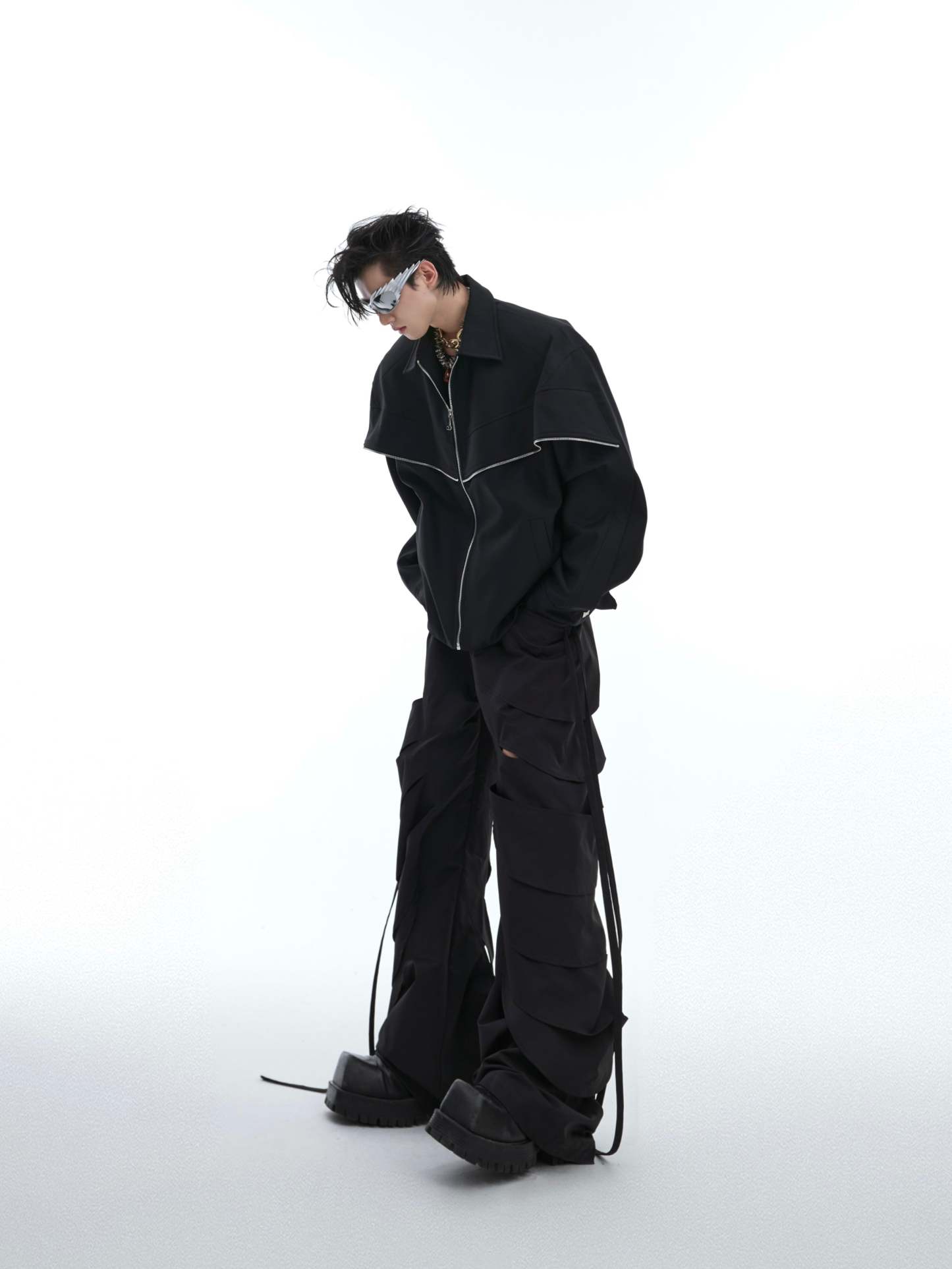 【24s Aug.】Deconstructed Metallic Cape Patchwork Jacket-IYAMIUIO