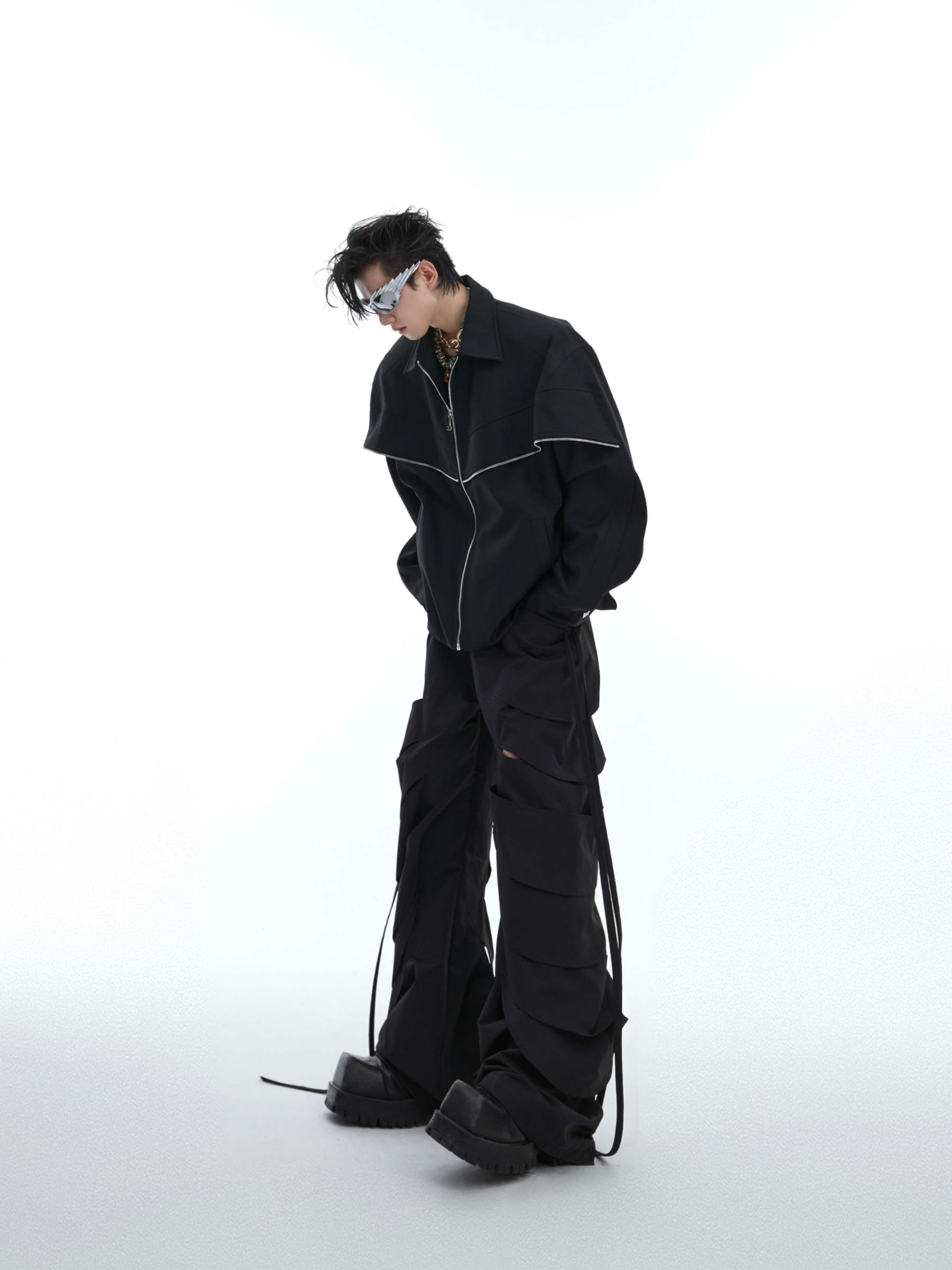 【24s Aug.】Deconstructed Metallic Cape Patchwork Jacket-IYAMIUIO