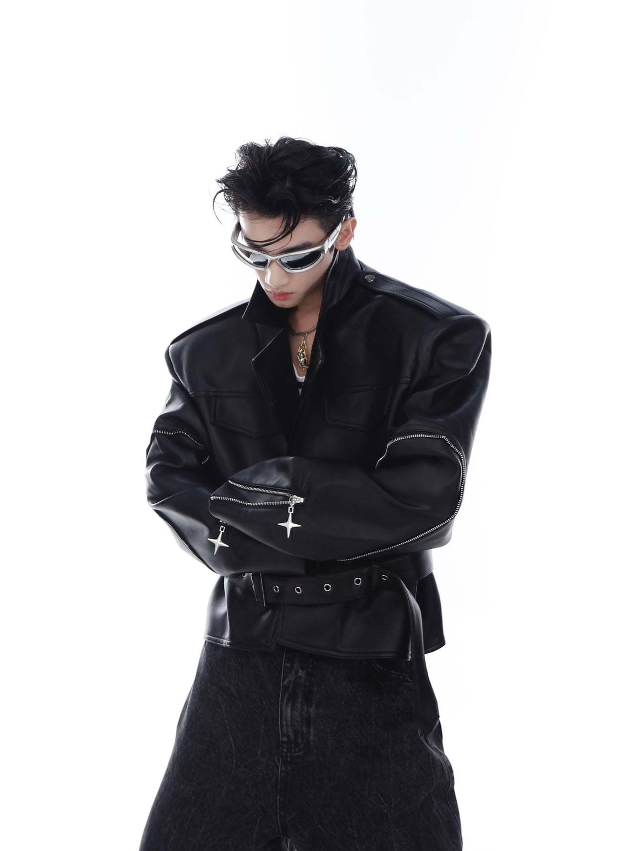 【23s Feb.】Zipped Surround PU Leather Jacket-IYAMIUIO