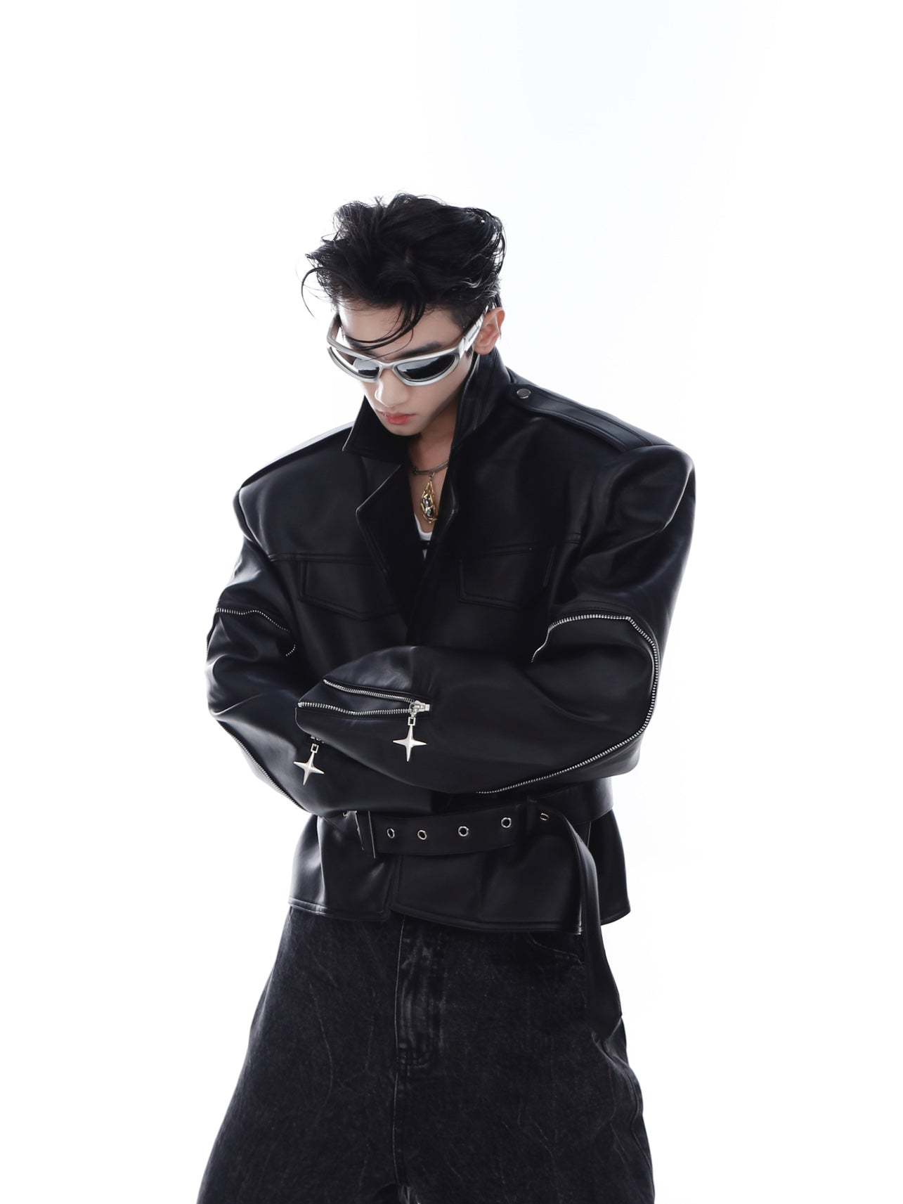 【23s Feb.】Zipped Surround PU Leather Jacket-IYAMIUIO