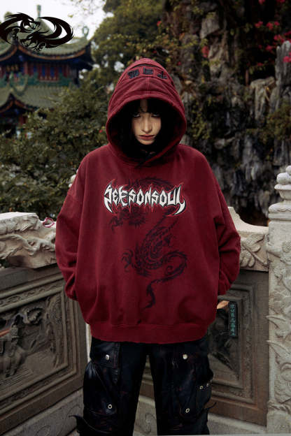 Personsoul Dragon Graphic Print Hoodie-IYAMIUIO