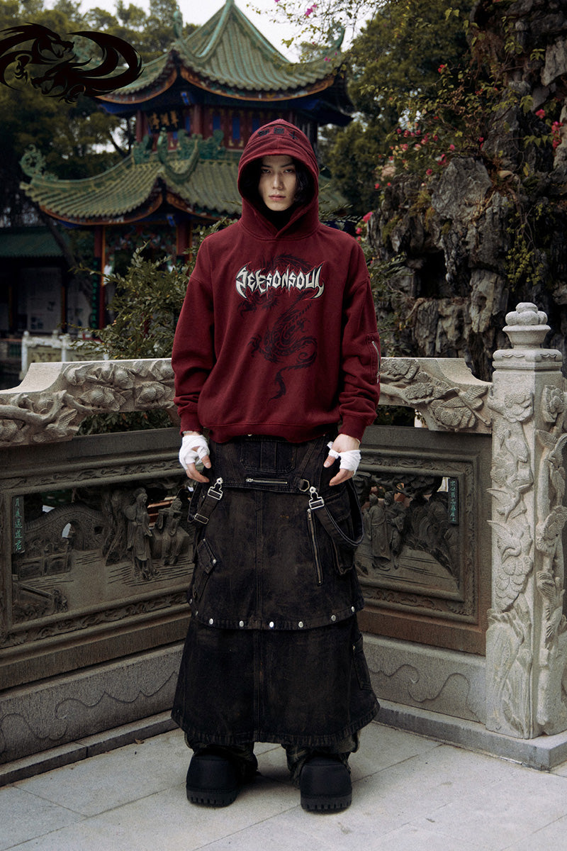 Personsoul Dragon Graphic Print Hoodie-IYAMIUIO