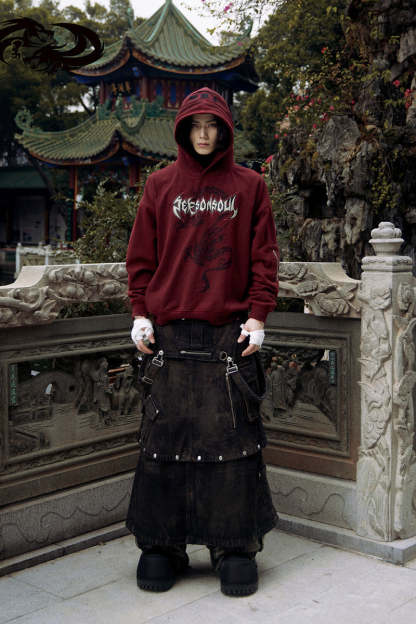 Personsoul Dragon Graphic Print Hoodie-IYAMIUIO