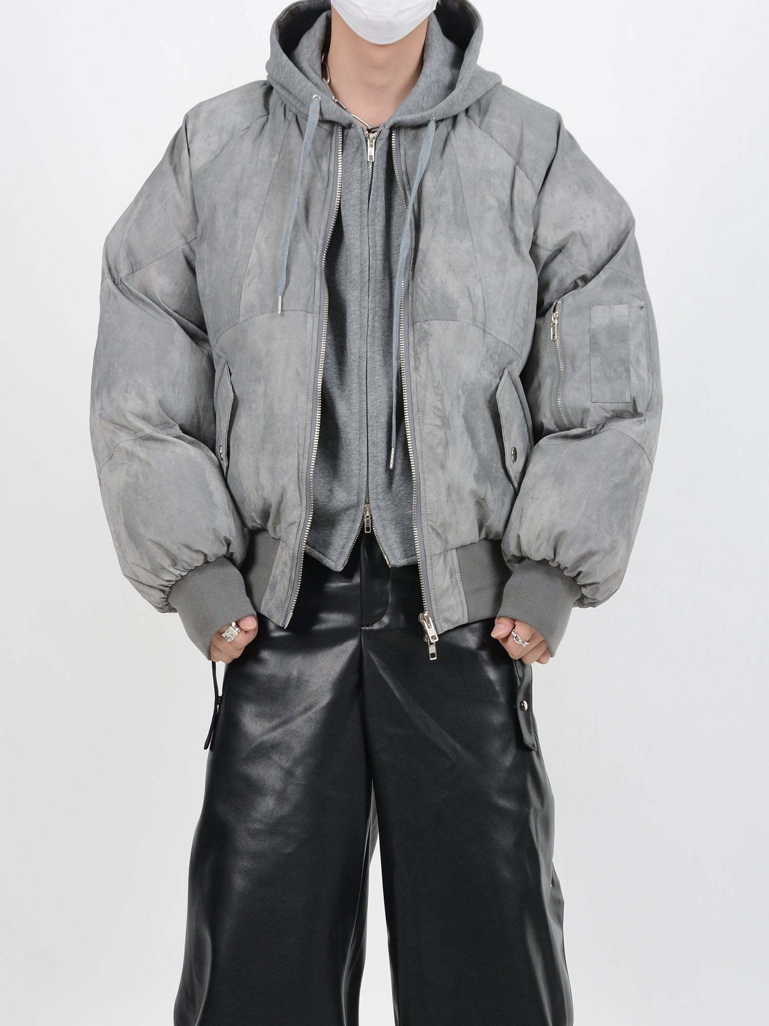 【24s January.】Deconstructed Distressed Fake Two-Piece Design Hooded Cotton Jacket-IYAMIUIO