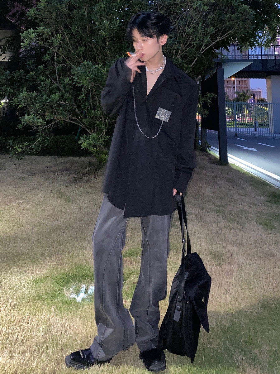 Men's Fashionable Long Sleeve White Shirt-IYAMIUIO