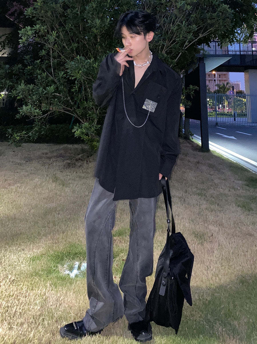 Men's Fashionable Long Sleeve White Shirt-IYAMIUIO