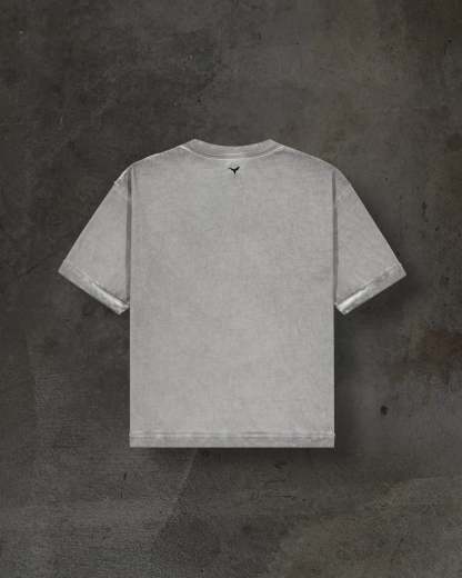 EMBROIDERED SCROLL TEE (DYED GREY)-IYAMIUIO