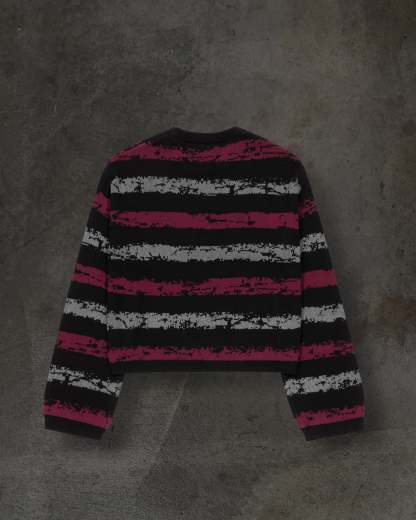 BARBED KNIT SWEATER (RED/BLK)-IYAMIUIO
