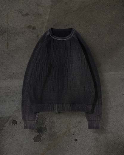 RIBBED KNIT SWEATER (COAL)-IYAMIUIO