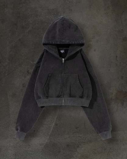 WOMENS CROPPED ZIP (COAL)-IYAMIUIO