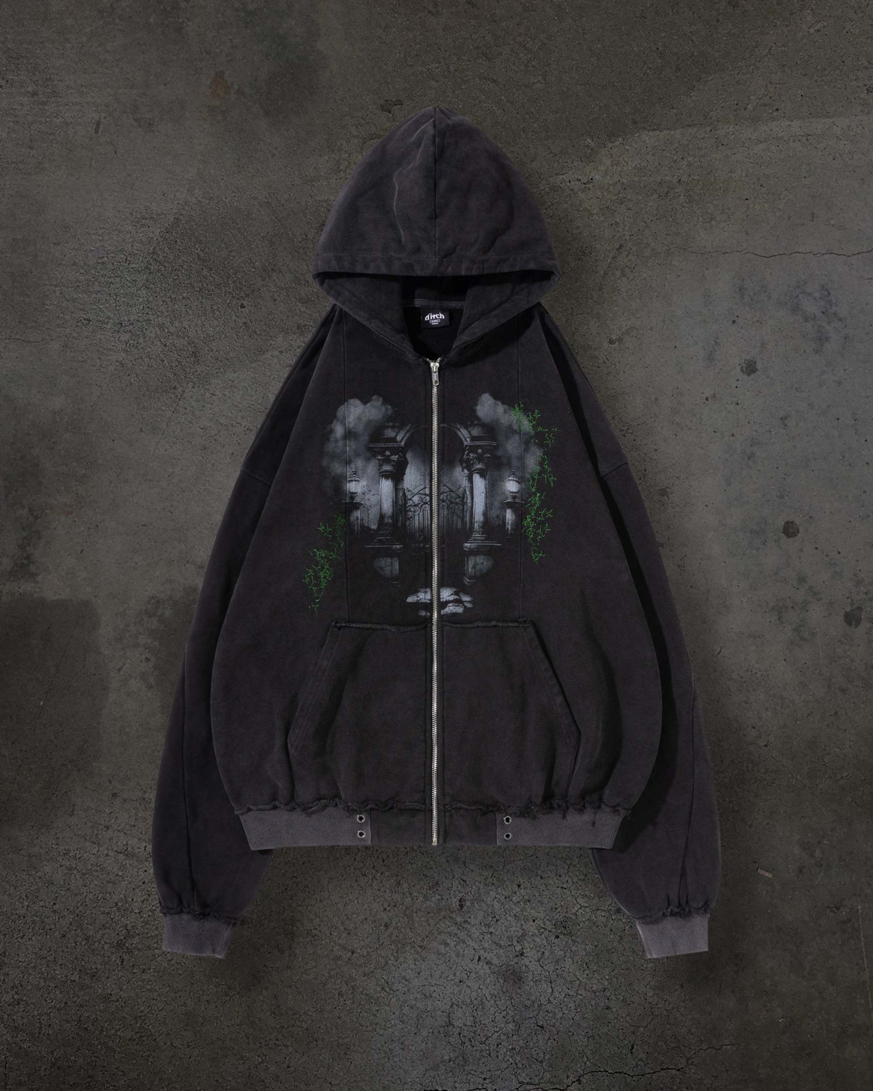 EMBROIDERED VINE ZIPUP (COAL)-IYAMIUIO