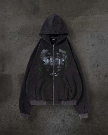 EMBROIDERED VINE ZIPUP (COAL)-IYAMIUIO