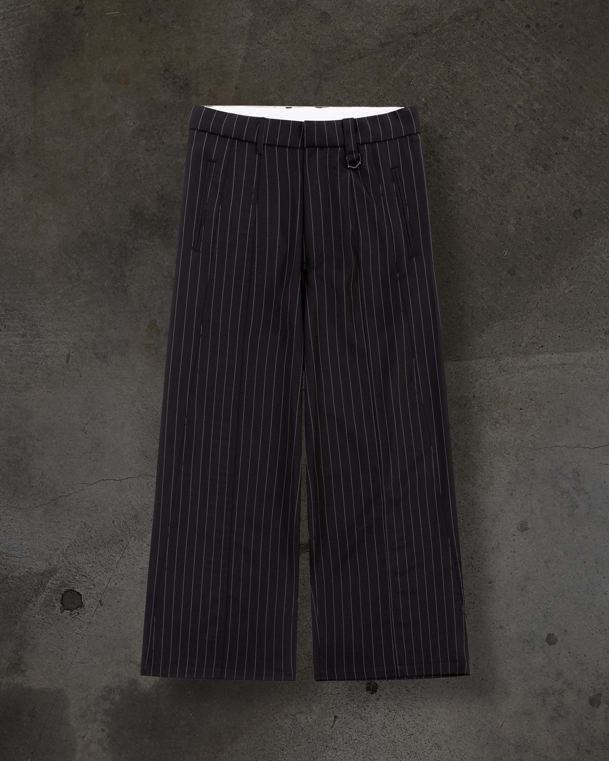 WIDE-LEG DRESS PANTS (PINSTRIPED BLK/WHT)-IYAMIUIO