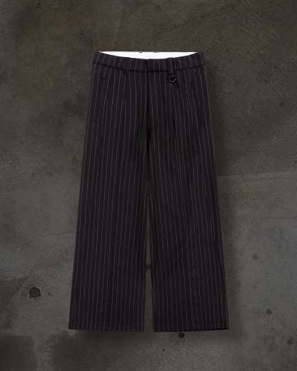 WIDE-LEG DRESS PANTS (PINSTRIPED BLK/WHT)-IYAMIUIO