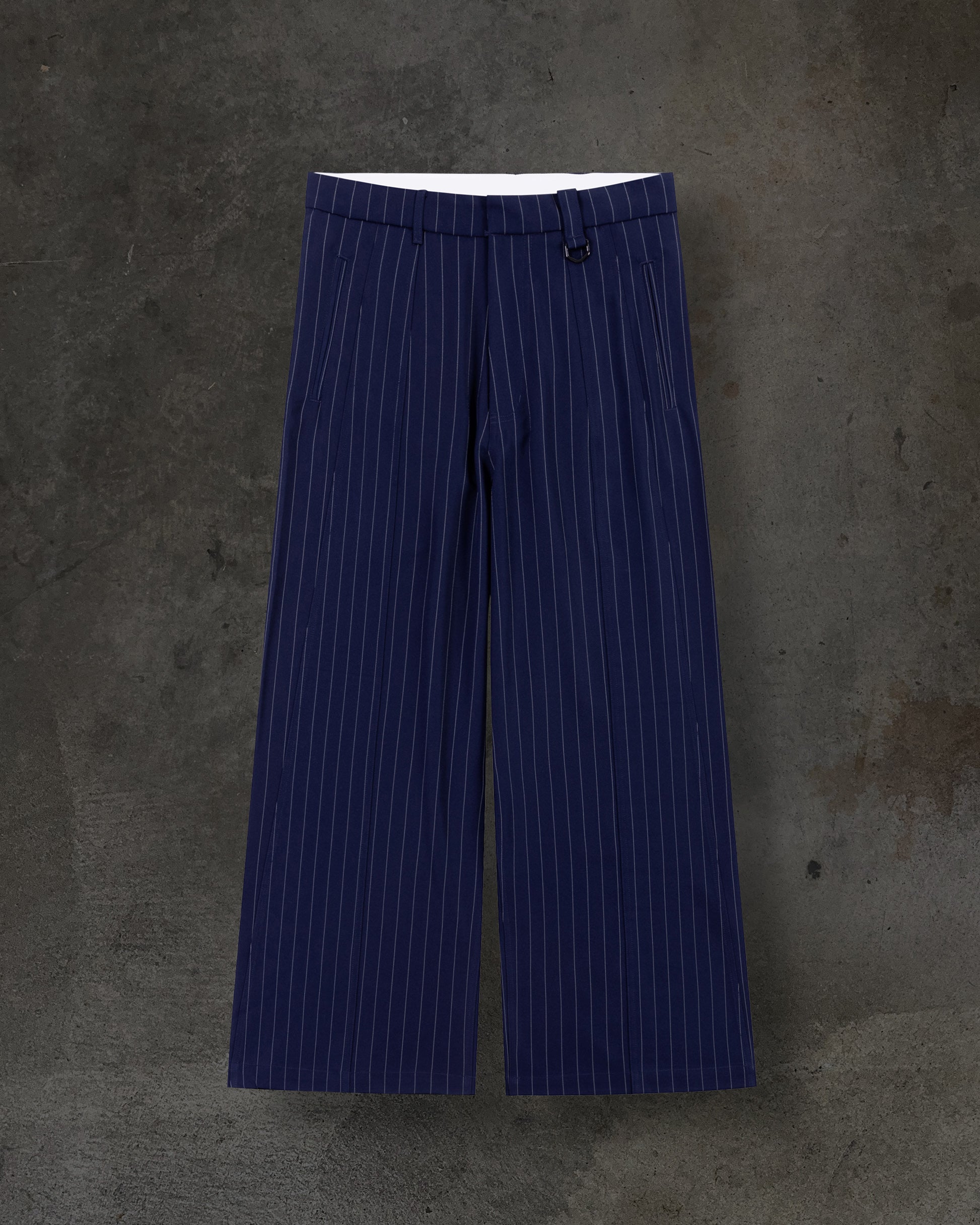 WIDE-LEG DRESS PANTS (PINSTRIPED NAVY/WHT)-IYAMIUIO