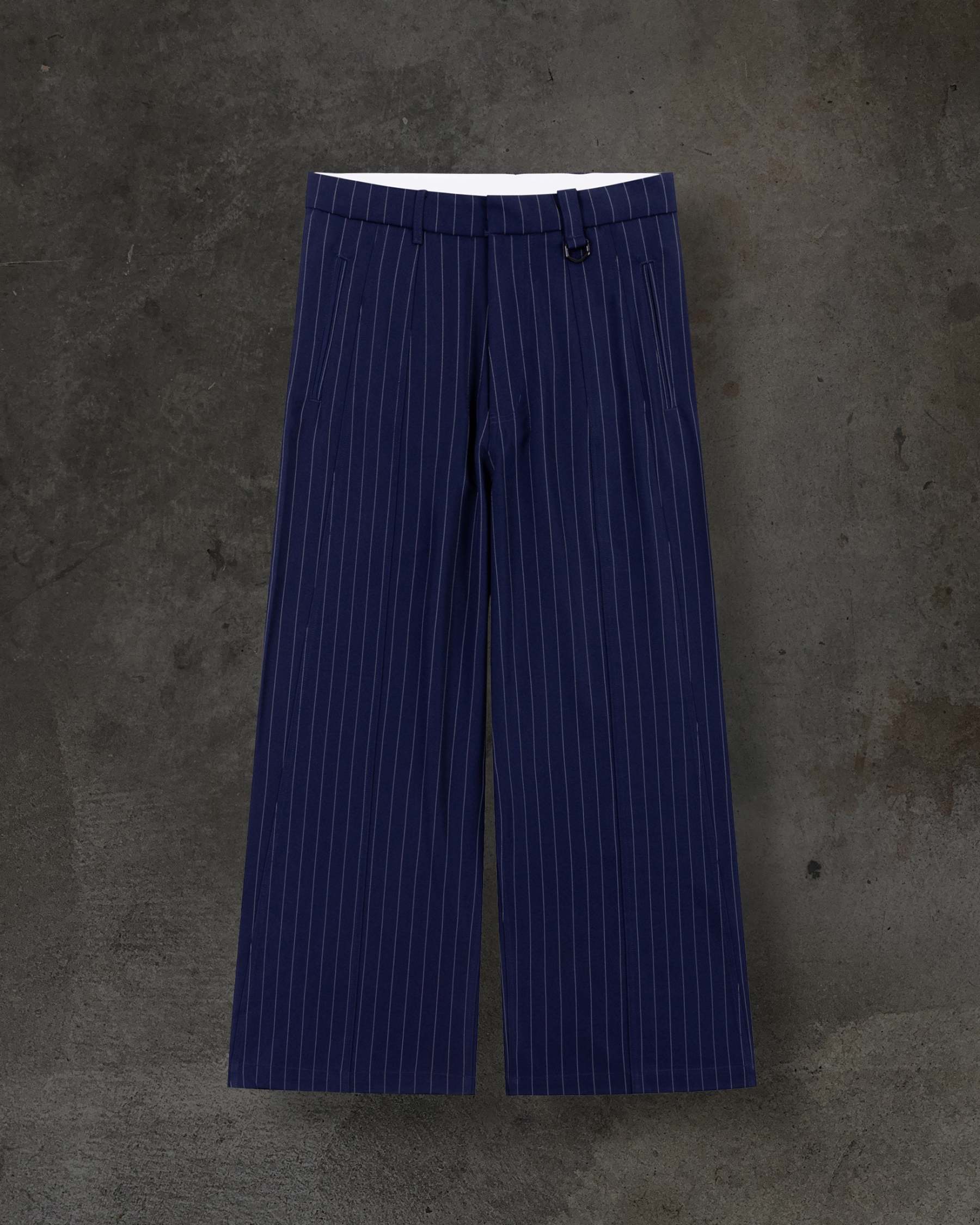 WIDE-LEG DRESS PANTS (PINSTRIPED NAVY/WHT)-IYAMIUIO
