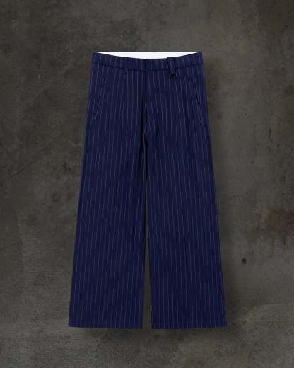 WIDE-LEG DRESS PANTS (PINSTRIPED NAVY/WHT)-IYAMIUIO