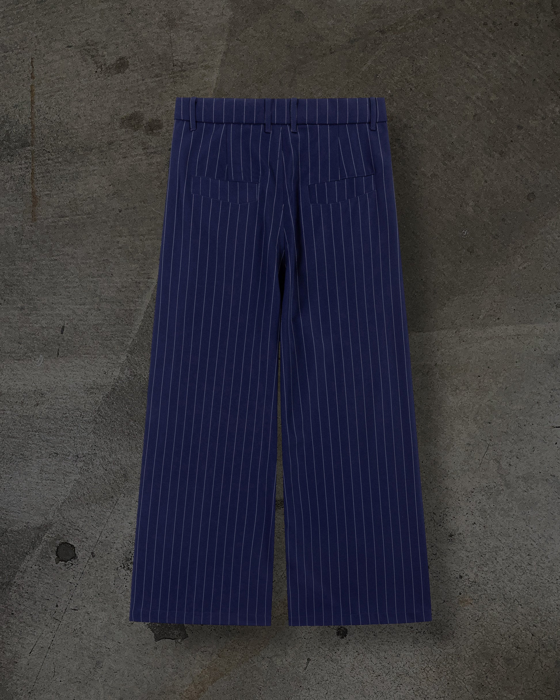 WIDE-LEG DRESS PANTS (PINSTRIPED NAVY/WHT)-IYAMIUIO