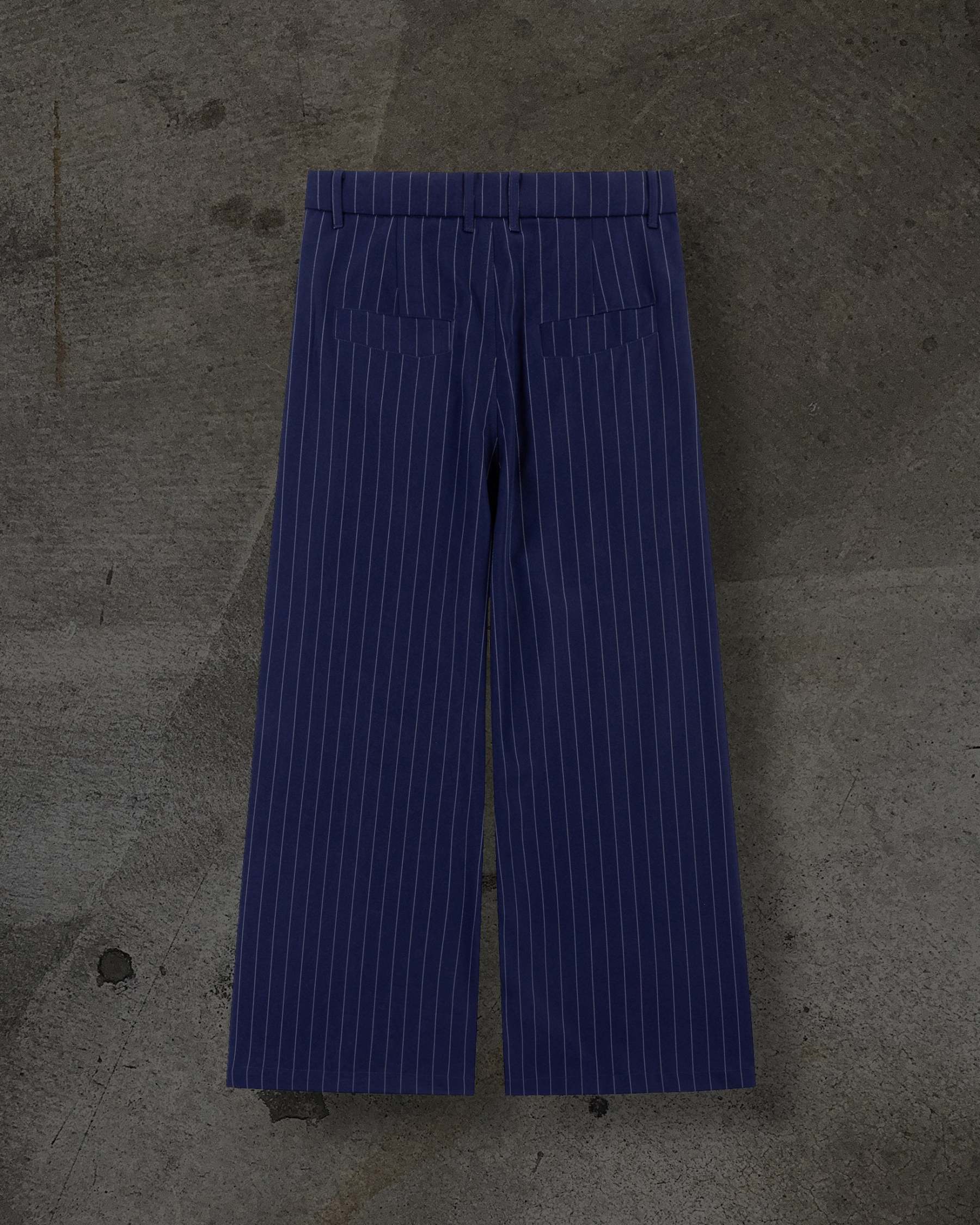 WIDE-LEG DRESS PANTS (PINSTRIPED NAVY/WHT)-IYAMIUIO