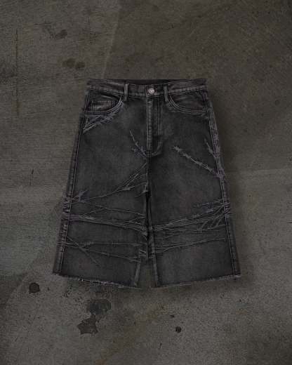 BARBED WIRE JORTS (COAL)-IYAMIUIO