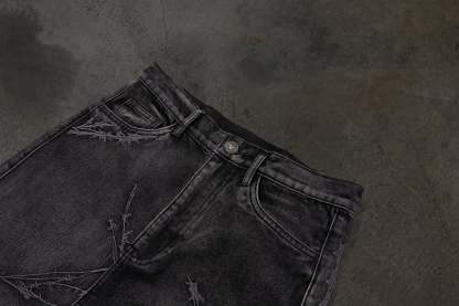 BARBED WIRE JORTS (COAL)-IYAMIUIO