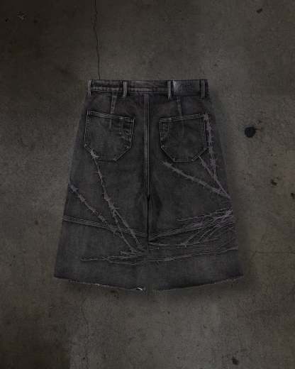 BARBED WIRE JORTS (COAL)-IYAMIUIO