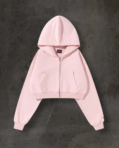 WOMENS CROPPED ZIP (BABY PINK)-IYAMIUIO
