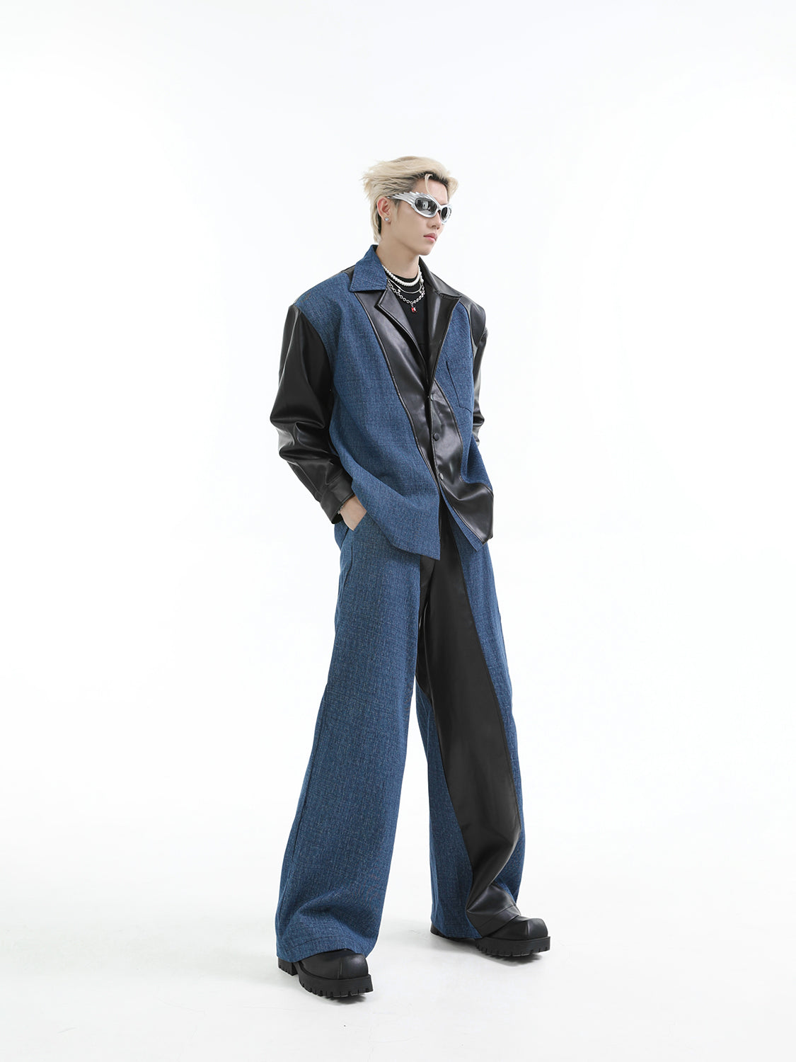 【24s Aug.】PU Leather Patchwork Jacket Set-IYAMIUIO